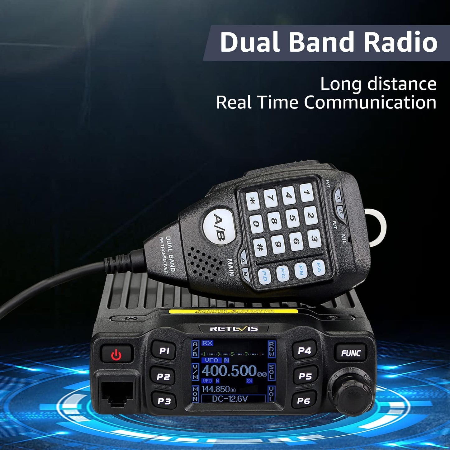 Retevis RT95 Mini Mobilgerät Dualband Amateurfunk Ham Radio 200 Kanäle 5W/15W/25W DTMF 5Tone Walkie Talkie Auto-Transceiver (Schwarz)