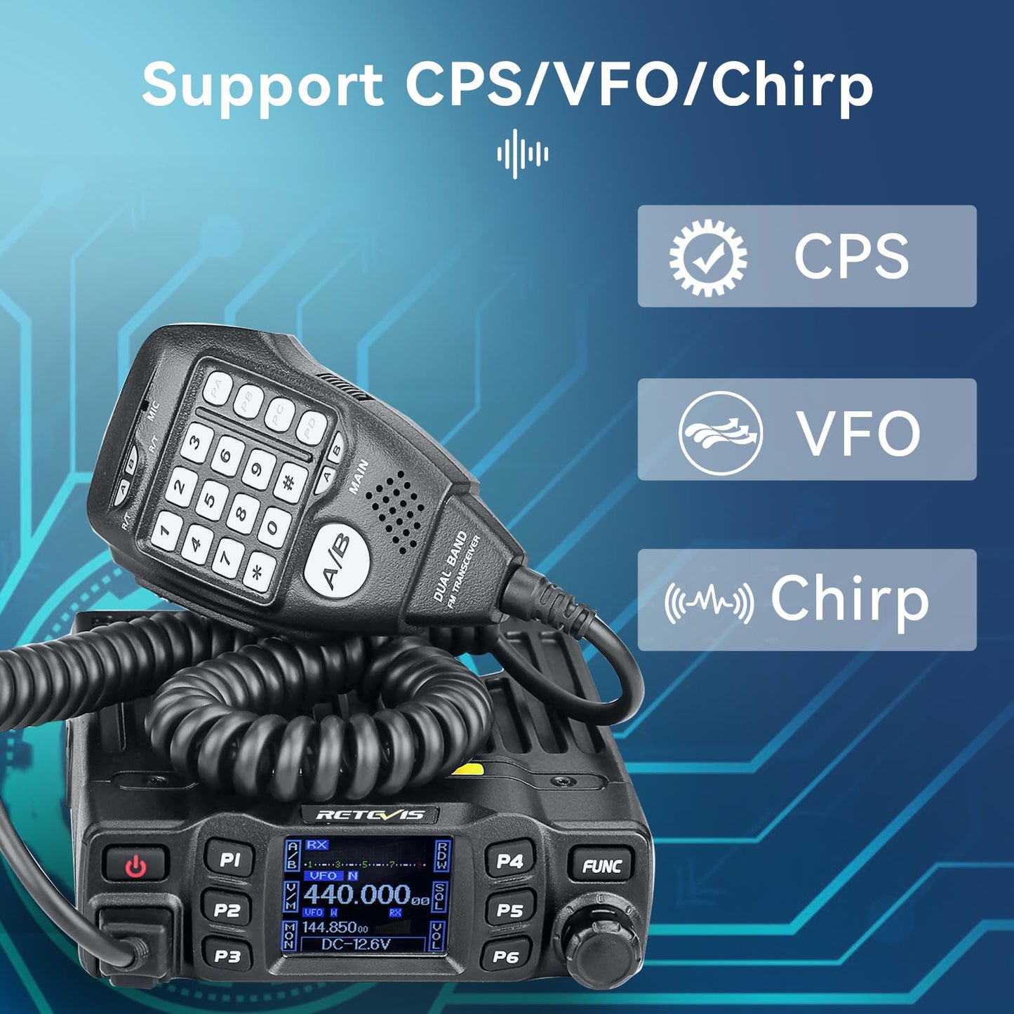 Retevis RT95 Mini Mobilgerät Dualband Amateurfunk Ham Radio 200 Kanäle 5W/15W/25W DTMF 5Tone Walkie Talkie Auto-Transceiver (Schwarz)