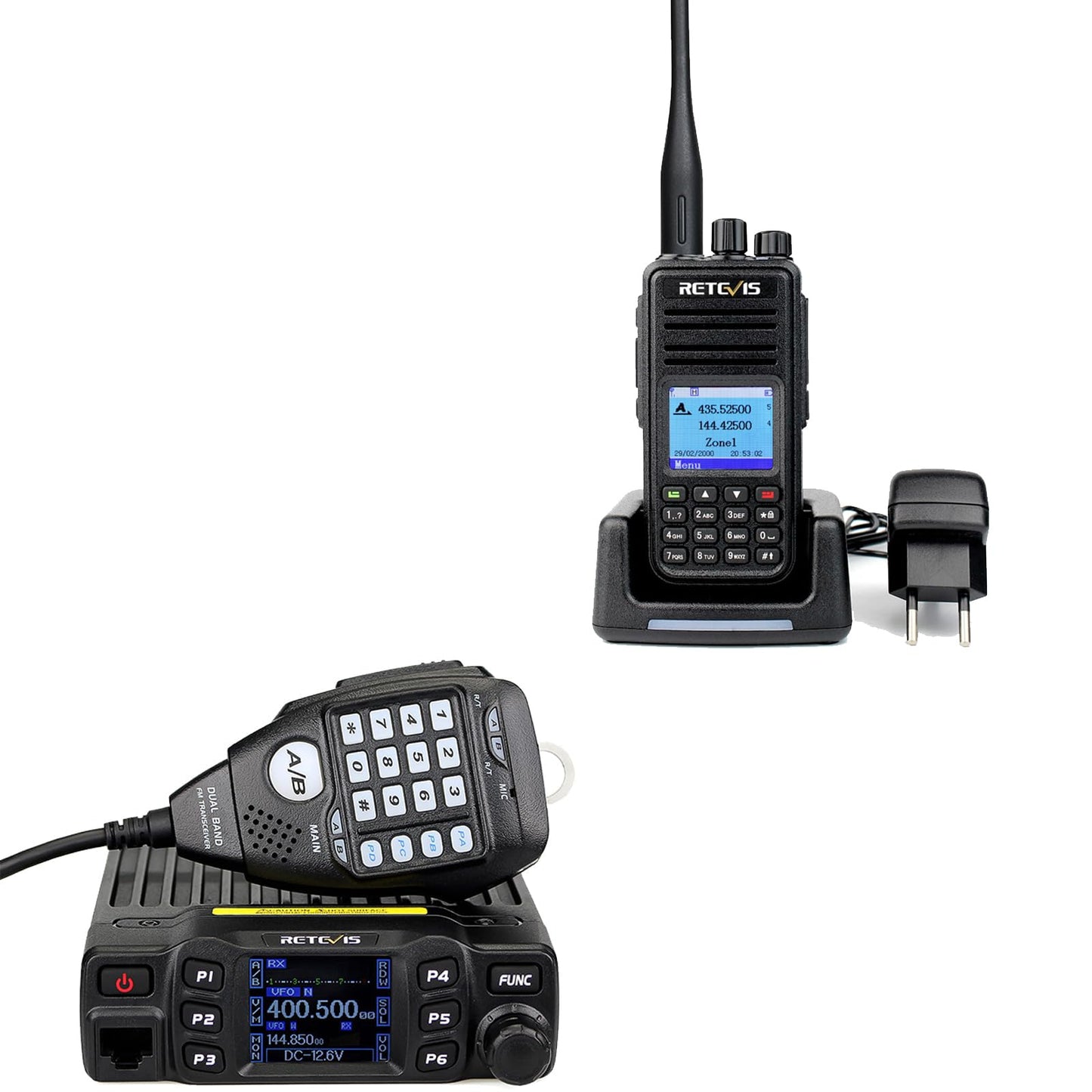 Retevis RT95 Mini Mobilgerät Dualband Amateurfunk Ham Radio 200 Kanäle 5W/15W/25W DTMF 5Tone Walkie Talkie Auto-Transceiver (Schwarz)