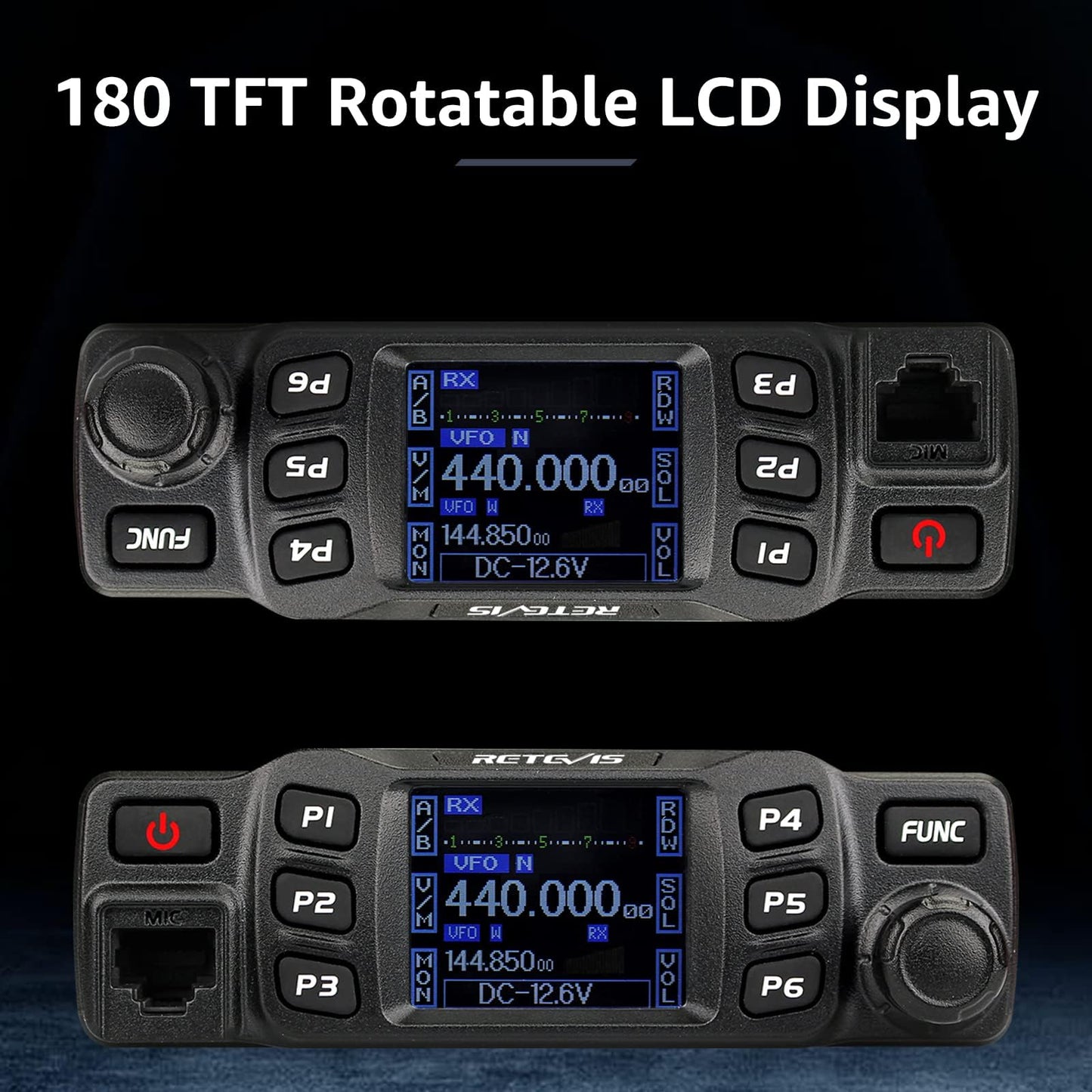 Retevis RT95 Mini Mobilgerät Dualband Amateurfunk Ham Radio 200 Kanäle 5W/15W/25W DTMF 5Tone Walkie Talkie Auto-Transceiver (Schwarz)