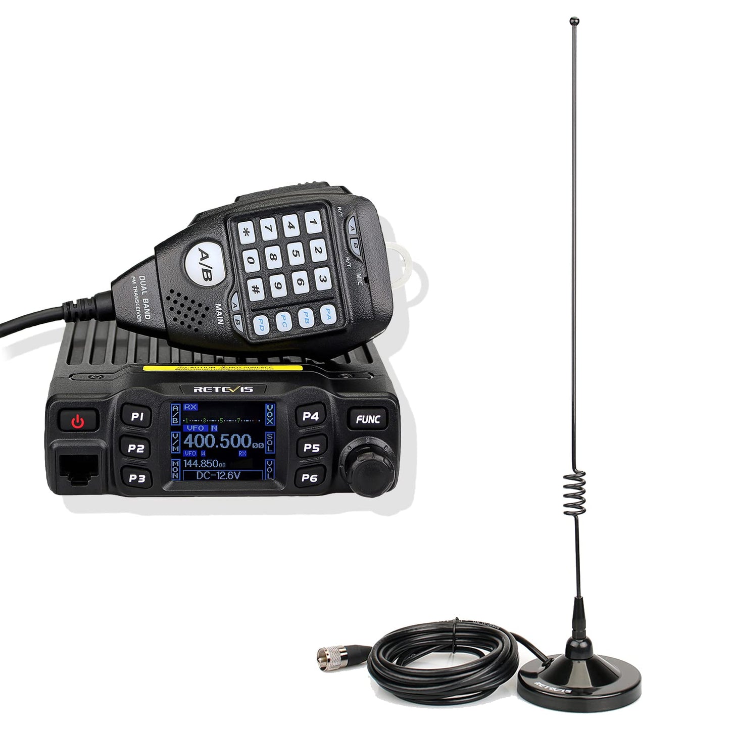 Retevis RT95 Mini Mobilgerät Dualband Amateurfunk Ham Radio 200 Kanäle 5W/15W/25W DTMF 5Tone Walkie Talkie Auto-Transceiver (Schwarz)