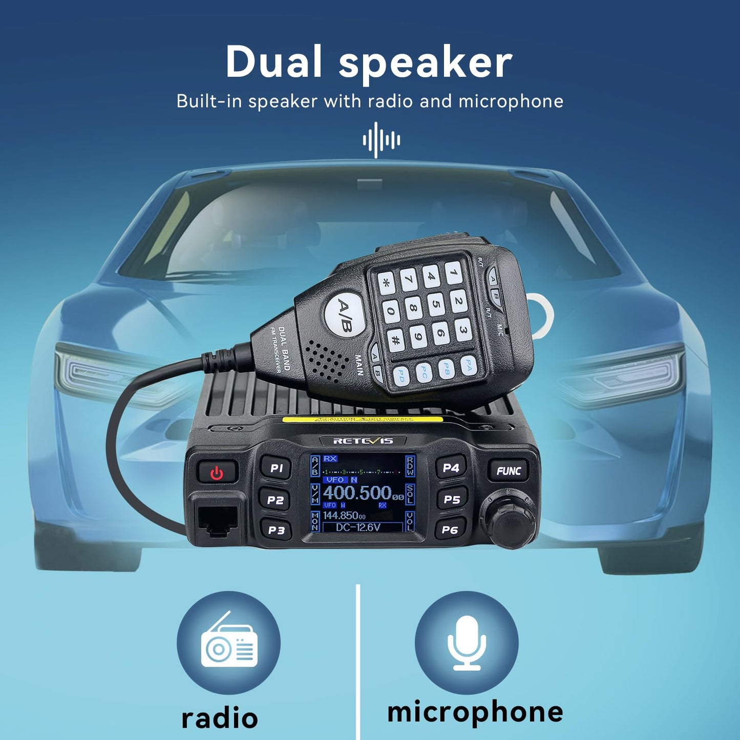 Retevis RT95 Mini Mobilgerät Dualband Amateurfunk Ham Radio 200 Kanäle 5W/15W/25W DTMF 5Tone Walkie Talkie Auto-Transceiver (Schwarz)