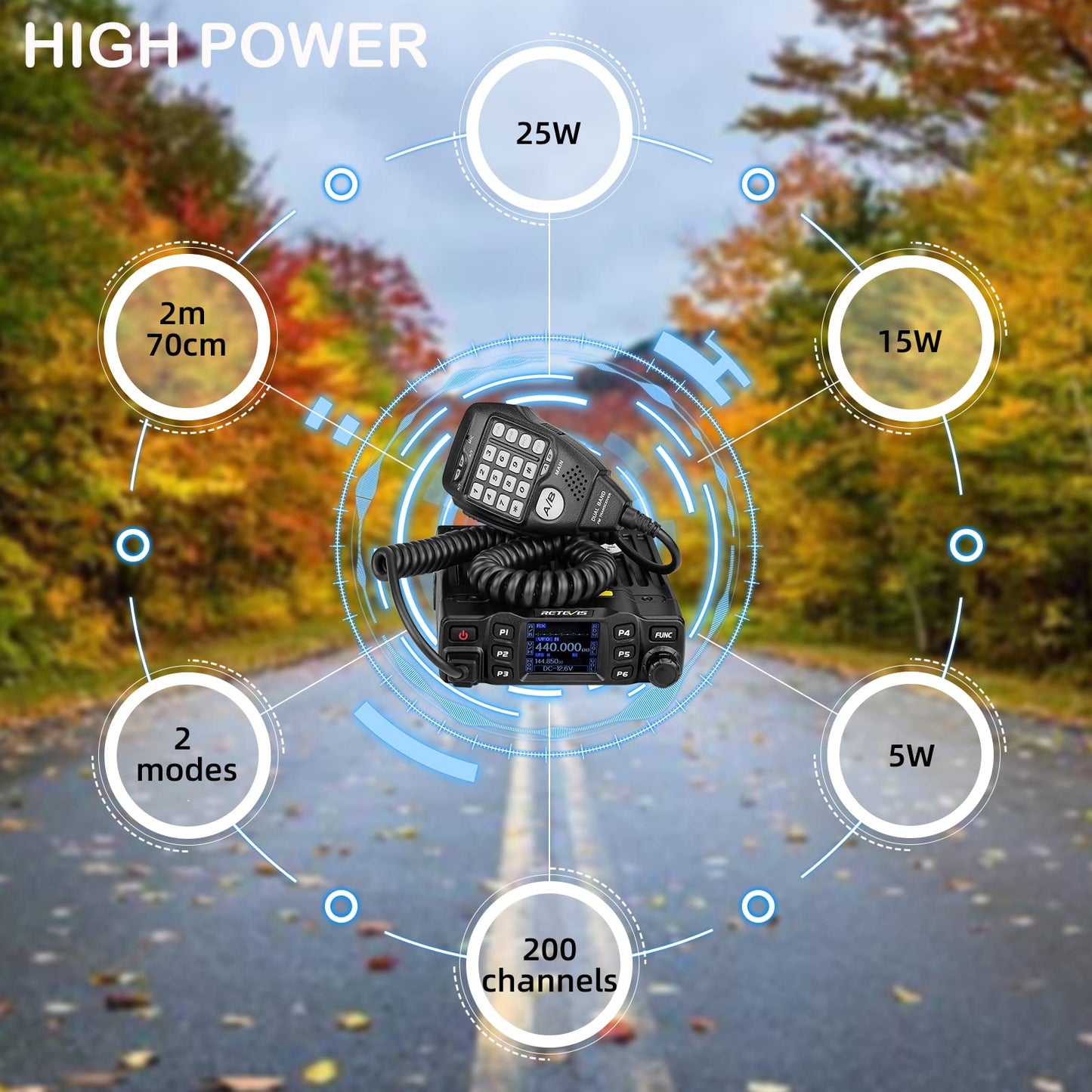 Retevis RT95 Mini Mobilgerät Dualband Amateurfunk Ham Radio 200 Kanäle 5W/15W/25W DTMF 5Tone Walkie Talkie Auto-Transceiver (Schwarz)