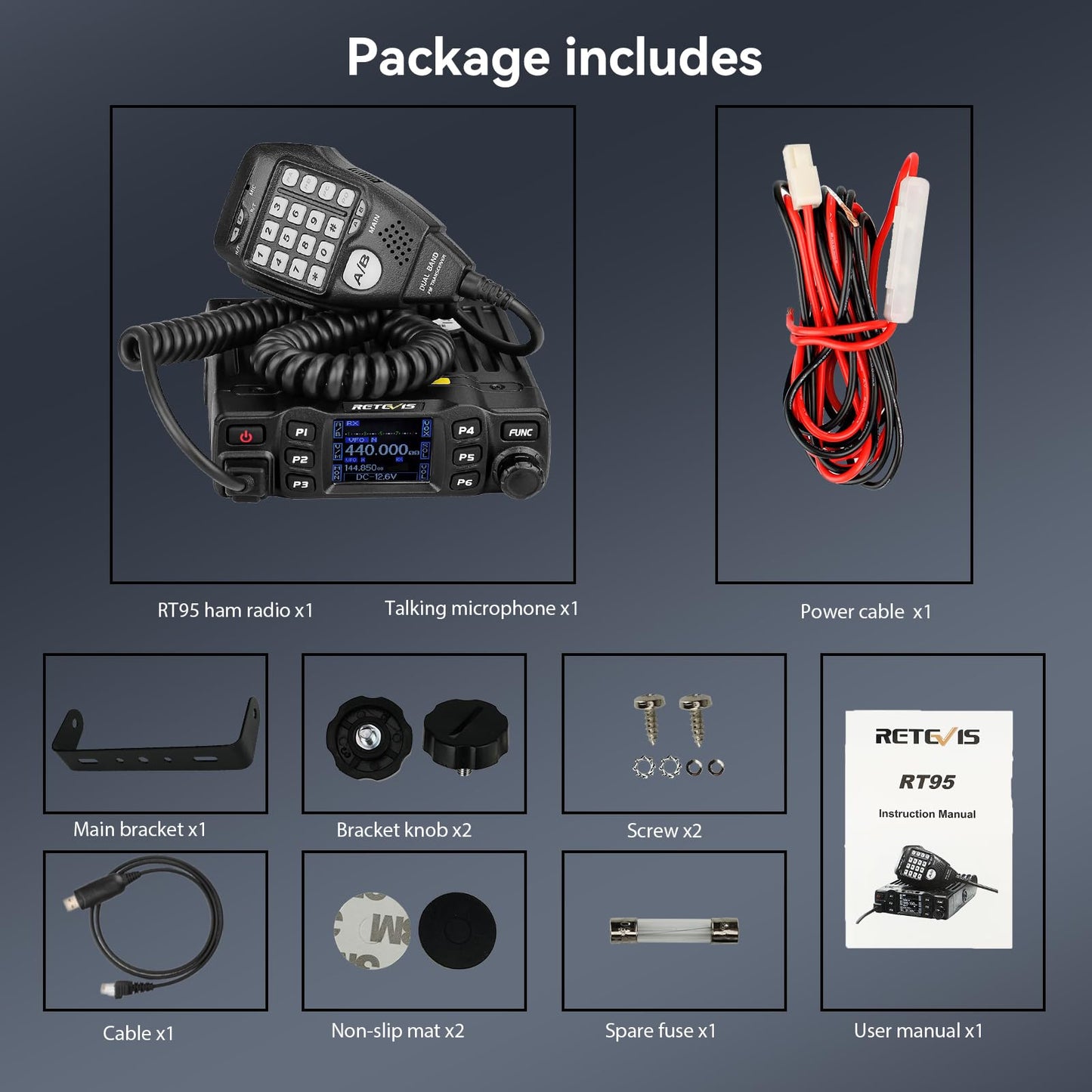 Retevis RT95 Mini Mobilgerät Dualband Amateurfunk Ham Radio 200 Kanäle 5W/15W/25W DTMF 5Tone Walkie Talkie Auto-Transceiver (Schwarz)